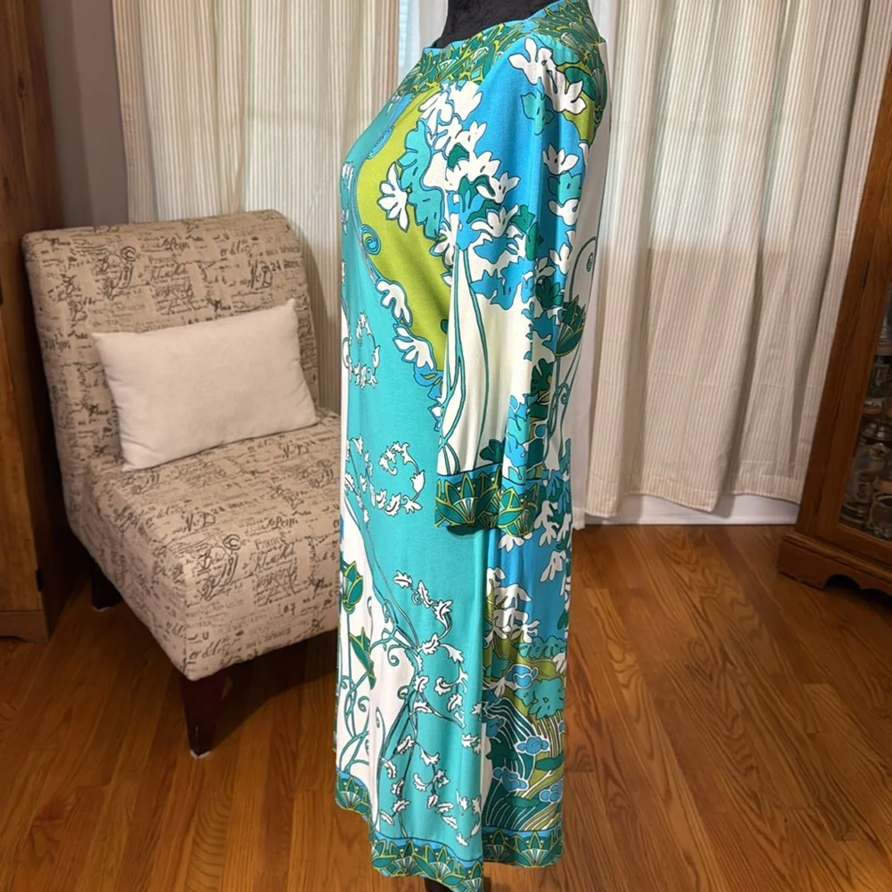 Donna Morgan Blue Sheath Dress Long Sleeve Bateau Neckline - Picture 4 of 5